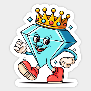 Diamond with crown on head, cartoon mascot Sticker